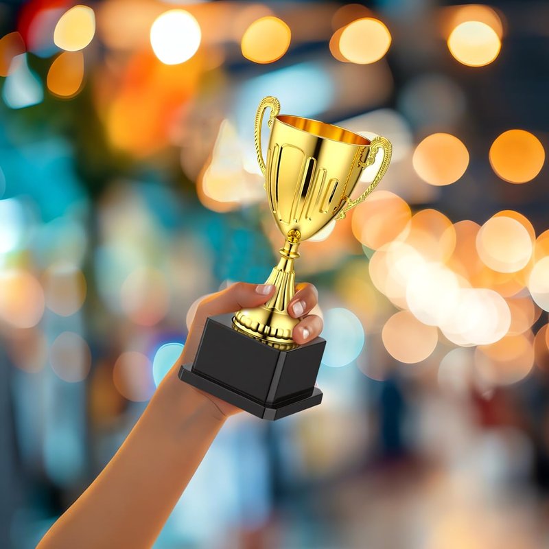 SEWACC Mini Trophy Cup, Plastic Golden Award Trophy with Black Base, Party Favor for Rewards, Winning Prizes, Party Favors, 7.48X3.07 Inch