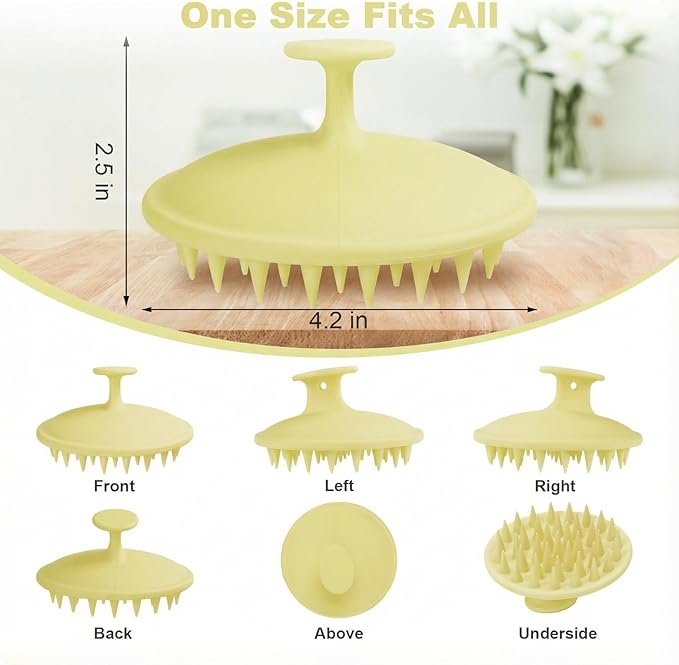 Silicone Scalp Massager Shampoo Brush, Scalp Brush for Hair Growth & Dandruff Removal, Hair Scrubber Scalp Stimulator Exfoliator Brush with Soft Bristles for Wet Dry Scalp Care (Light Yellow)