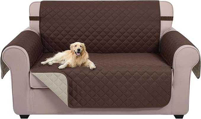 U-NICE HOME Loveseat Sofa Cover Reversible Couch Covers for Dogs Friendly with Elastic Straps Water Resistant Furniture Protector for Couch Cover for 2 Cushion (Loveseat, Coffee/Beige)