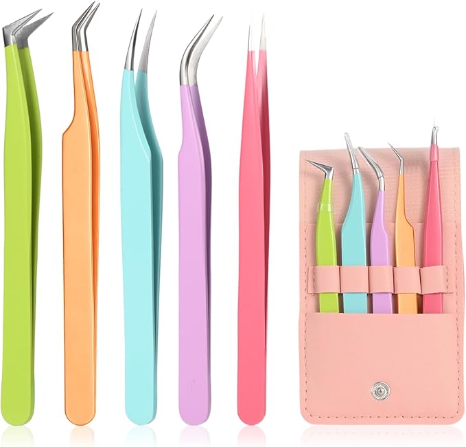 5pcs Eyelash Extension Tweezers High PrecisionÃ¯Â¼ÂStraight and Curved Volume Lash Tweezers for ExtensionsÃ¯Â¼Âlash tweezers for eyelash extensionsÃ¯Â¼Â CraftingÃ¯Â¼Â Girls Women Beginners