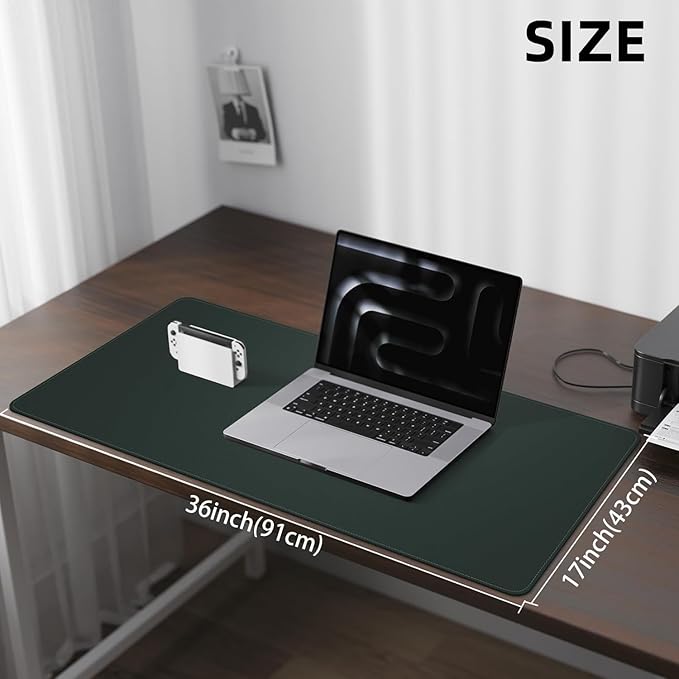 Desk Pad PU Leather Large Mouse Pad Laptop Computer Desk Mat Table Blotter Desktop Waterproof Non-Slip Protector for Office and Home (Dark Green, 120x43cm)