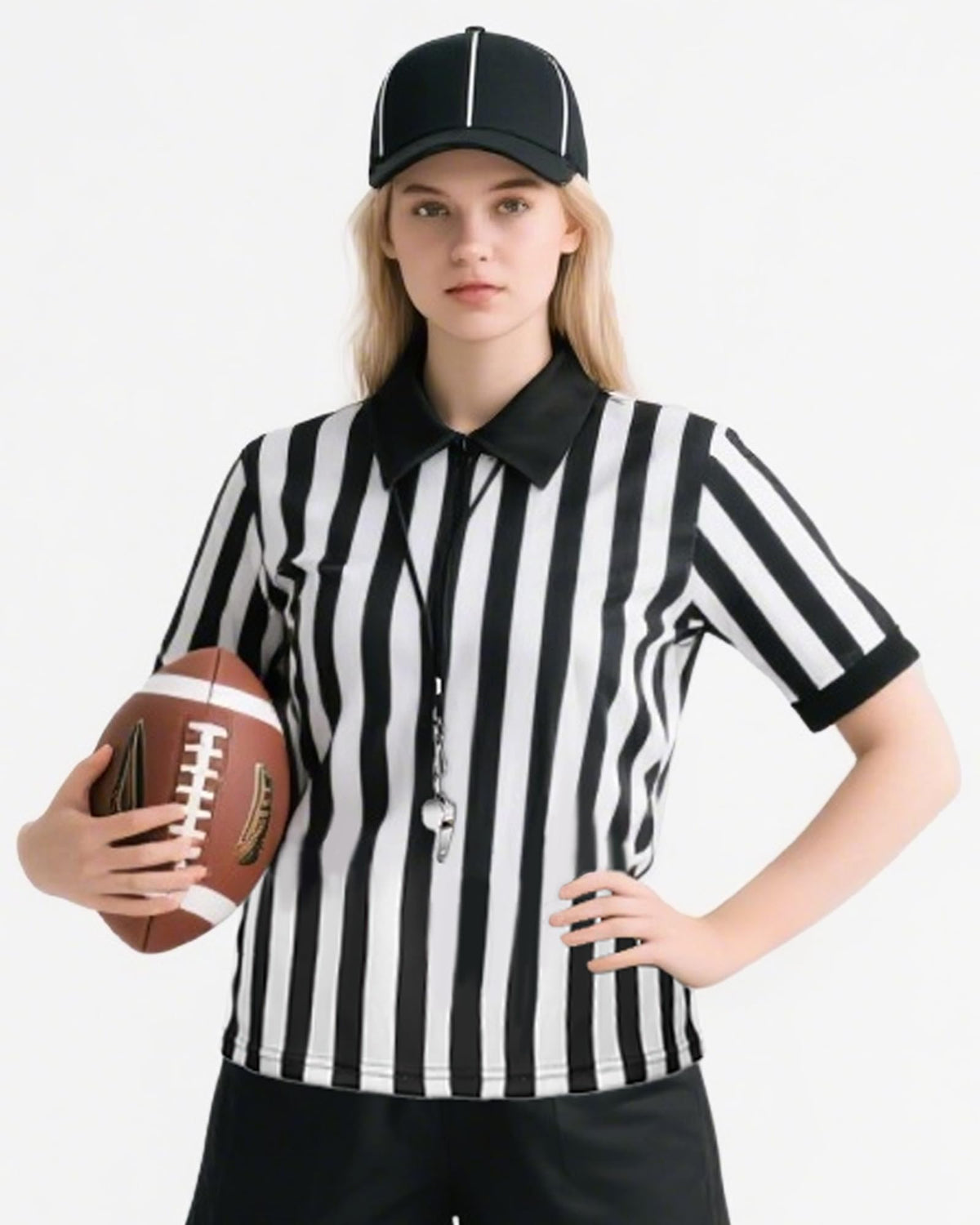 Vivrerizo Referee Shirt Costume Set - 4 Pcs Black and White Striped Ref Jersey Yellow Penalty Flag and Whistle for Halloween Umpire Football Soccer Costume Cosplay