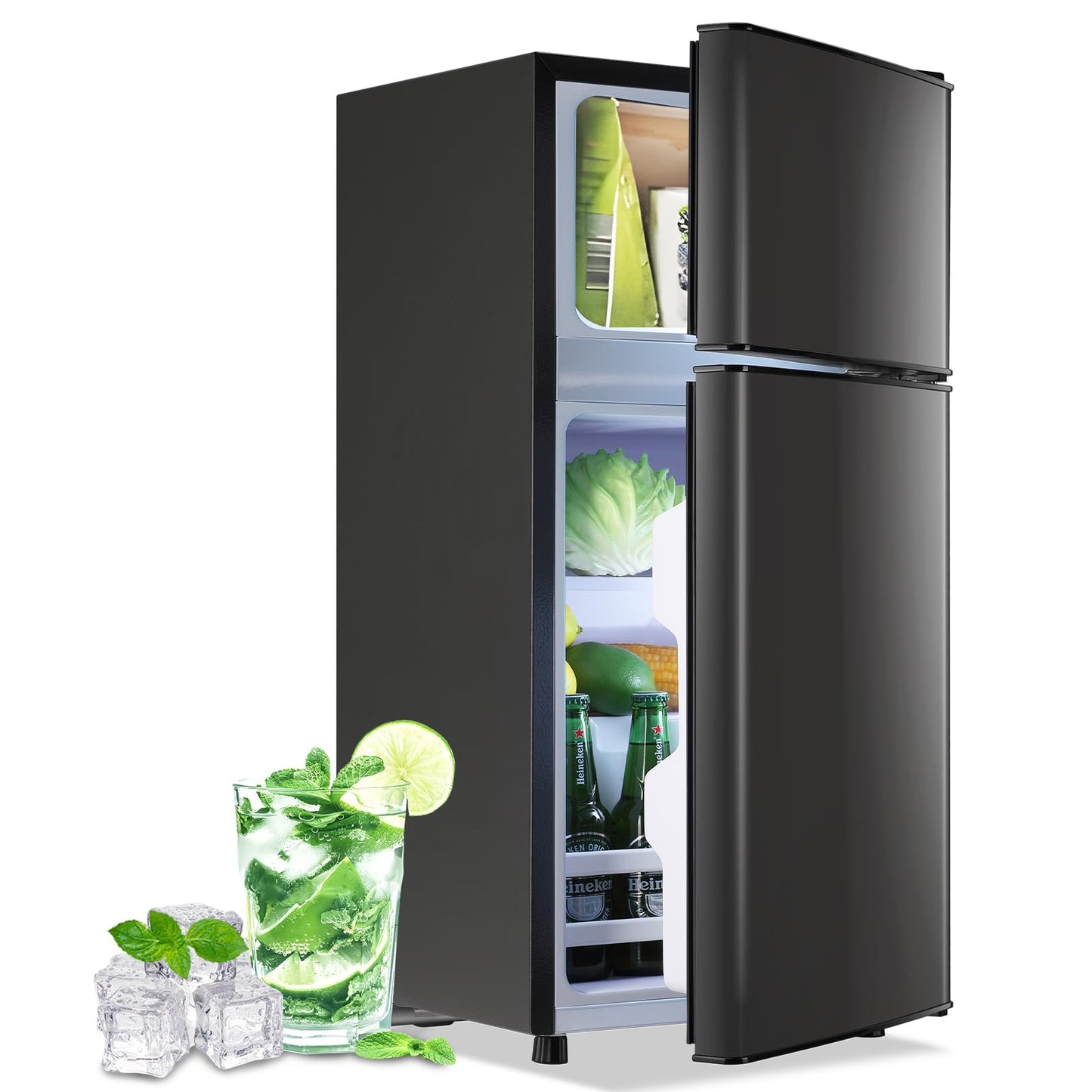 DEMULLER 2.4 Cu.Ft Small Refrigerator with Freezer Dorm Mini Fridge with Removable Plastic Shelves Mini Refrigerator Ideal for Home, Office,Dormitory Gray
