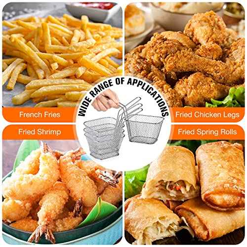 36 Pcs Mini Square Fry Basket with Handle Chrome French Fry Holder Chip Food Presentation Baskets Net Potato Cooking Tool for Food Table Serving Oil Residue Filtration