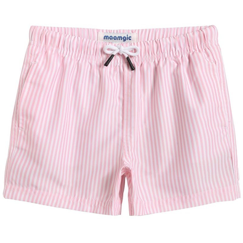 maamgic Boys Swim Trunks Toddler Swim Shorts Little Boys Bathing Suit Swimsuit Toddler Boy Swimwear Pink and White Stripes 7 Years,Pink and White Stripes,7 T