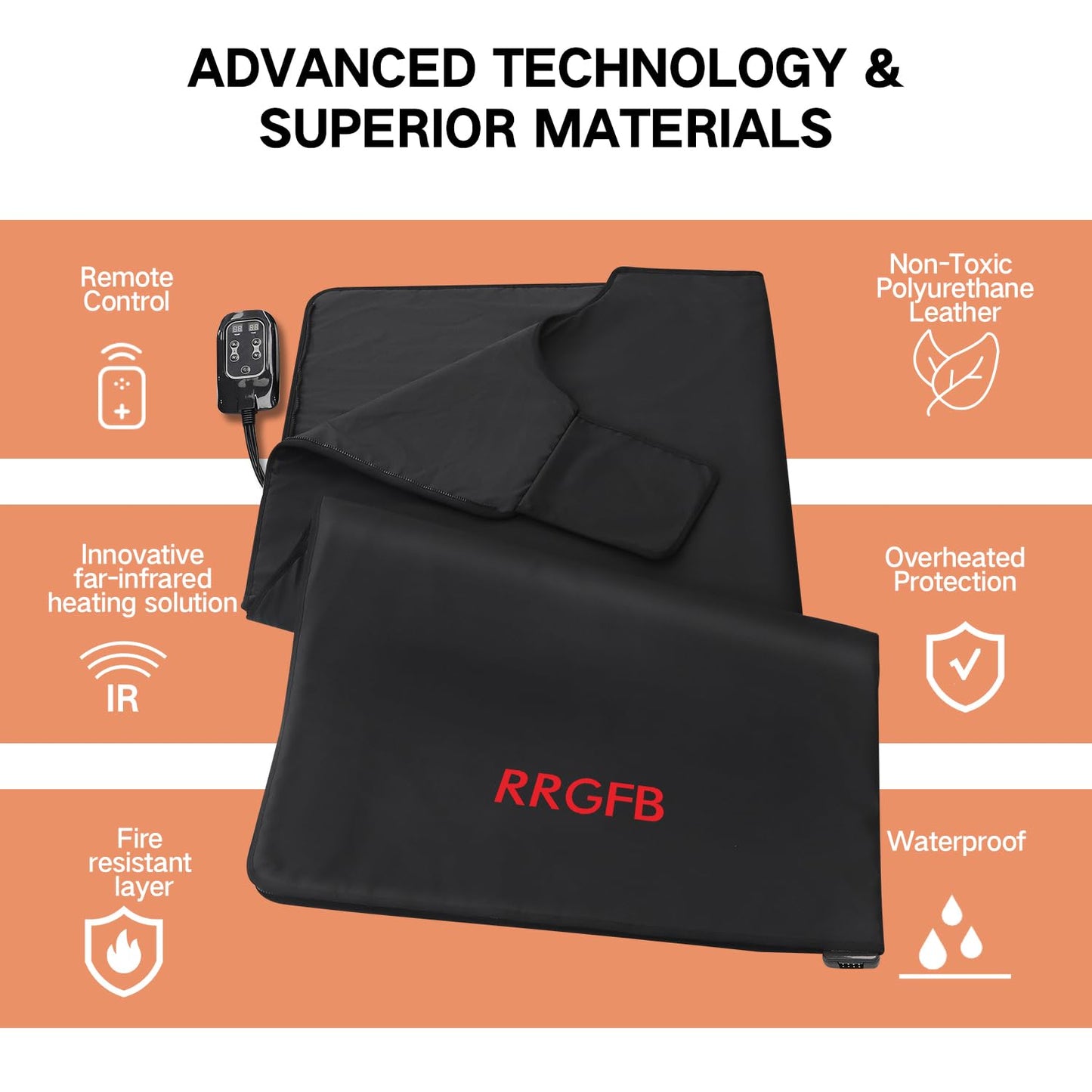 RRGFB Infrared Sauna Blanket, Durable PU Leather Cover Detox & Relaxation at Home Adjustable Timer, Size 6 ft x 2.6 ft