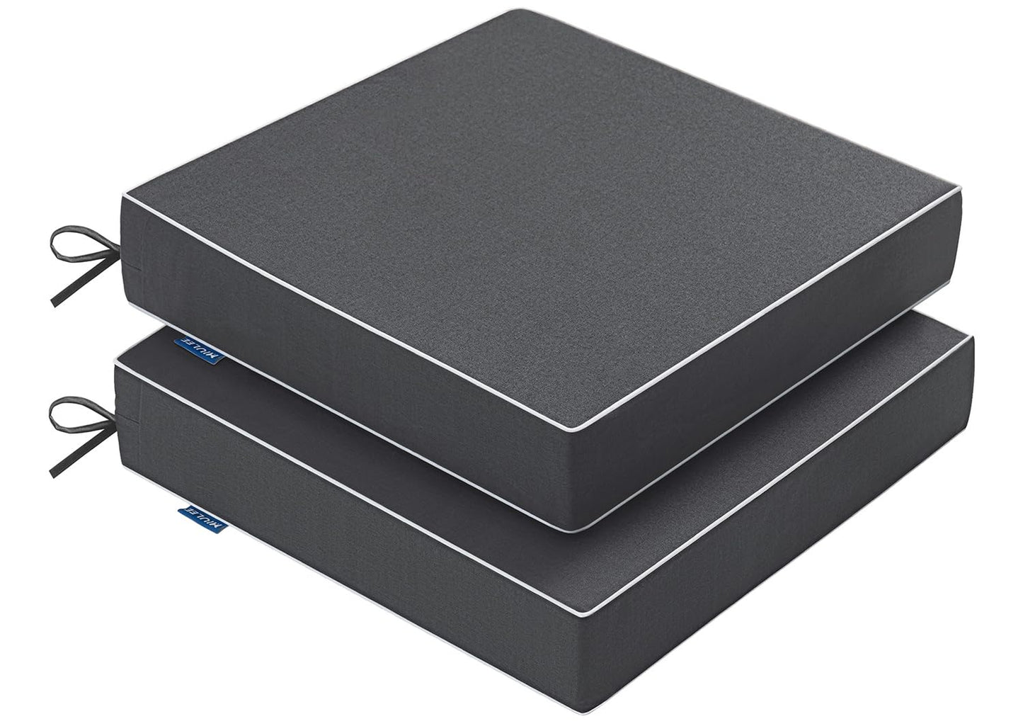 MIULEE Grey Outdoor Chair Cushions Set of 2, 24x24x4 Inch Waterproof Patio Seat Cushions for Outdoor Furniture Couch Sofa, 3 Year Color Fastness High Density Foam with Adjustable Ties
