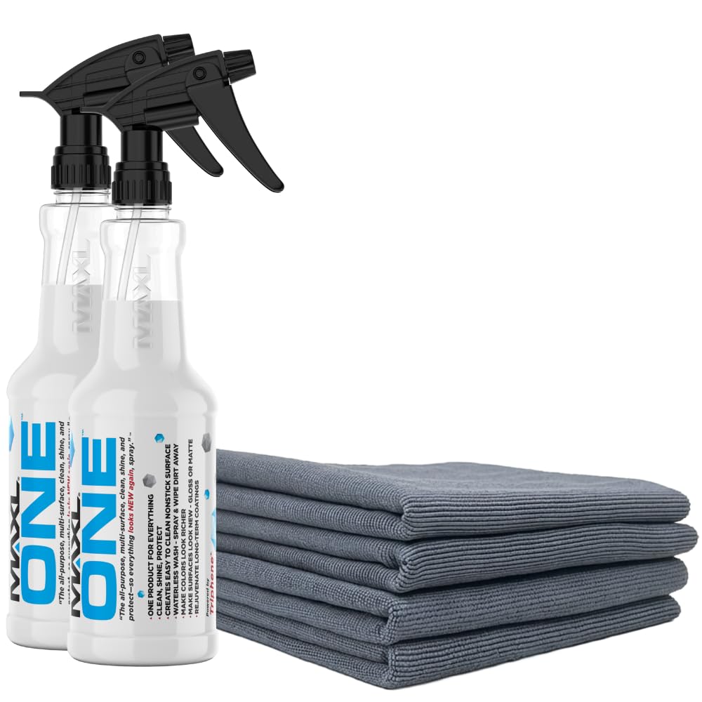 MAXLONE ™ Car Spray with Triphene® Technology, Quick Spray & Wipe All Purpose Waterless Detailer - Clean, Shine, Protect Paint, Glass, Wheels, Trim Without Pre-Washing (2, 20oz w 4 Micro Fiber Cloth)