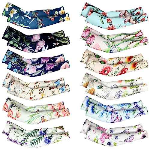12 Pairs Women Farmers Sleeves UV Sun Protection Arm Sleeves for Cooling Cover Gardening Sports 21inch