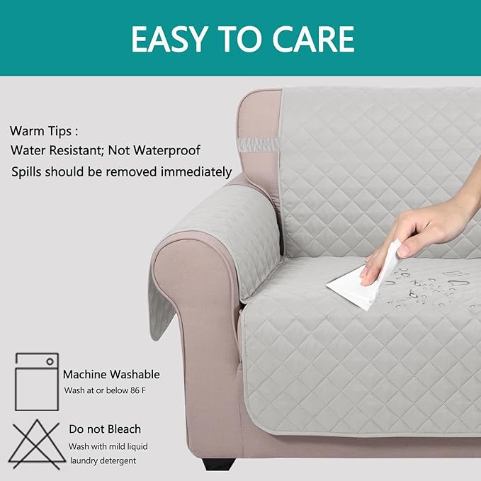 U-NICE HOME Large Sofa Cover Reversible Couch Cover for Dogs Pets with Elastic Straps Water Resistant Furniture Protector for 4 Cushion Couch (Oversized Sofa, Light Grey)