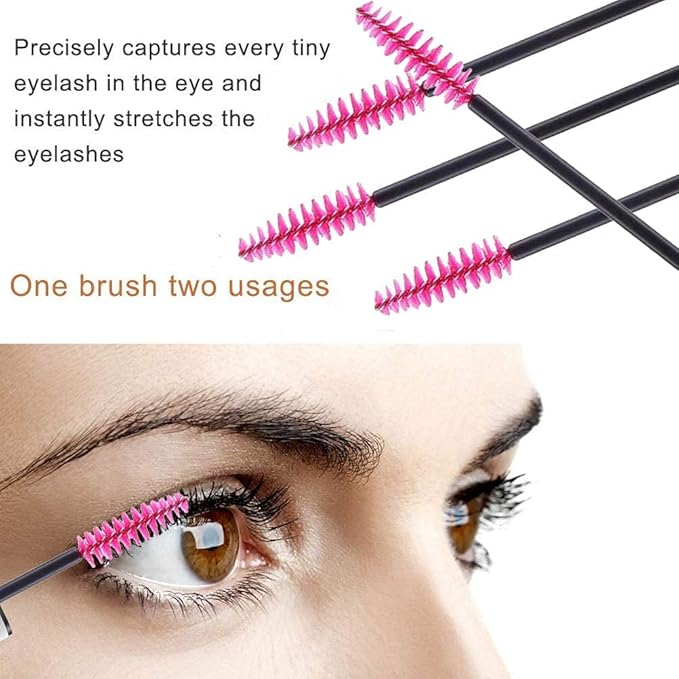 Pimoys 100 pcs Disposable Eyelash Mascara Brushes, Wands Applicator Eyebrow Brush Makeup Kit, Eyebrow Castor Oil Brush Makeup Tool