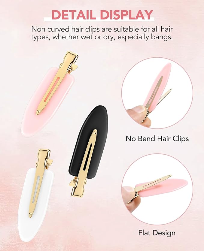 6Pcs Creaseless Hair Clips for Makeup Application - No Bend No Crease Hair Clips for Women - Professional Skincare & Hair styling Flat Bang Clips Golden Handle - Black White Pink