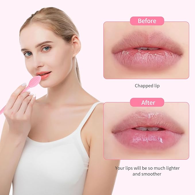 MSQ 3PCS Lip Scrub Brush, Double-end Silicone Nose Clean Brush Lip Exfoliating Brush for Man Women Double-Sided Soft Lip Brush for Smoth Lip Appearance,Pink