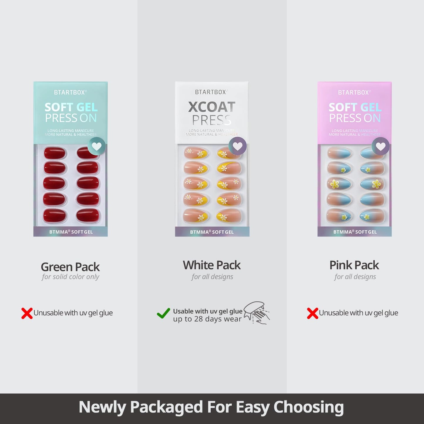 BTArtbox White Press On Nails Short - Soft Gel Press on Nails Almond, White Glue on Nails with Nail Glue, Reusable Stick on Nails in 16 Sizes, Cream Puff