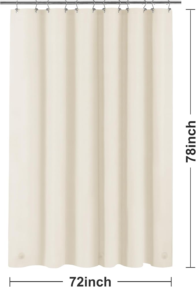 Barossa Design Beige Long Shower Curtain Liner 78" Height - 3 Magnets & Waterproof Lightweight PEVA Shower Liner for Bath Tub, PVC Free, Metal Grommets, Beige, 72x78