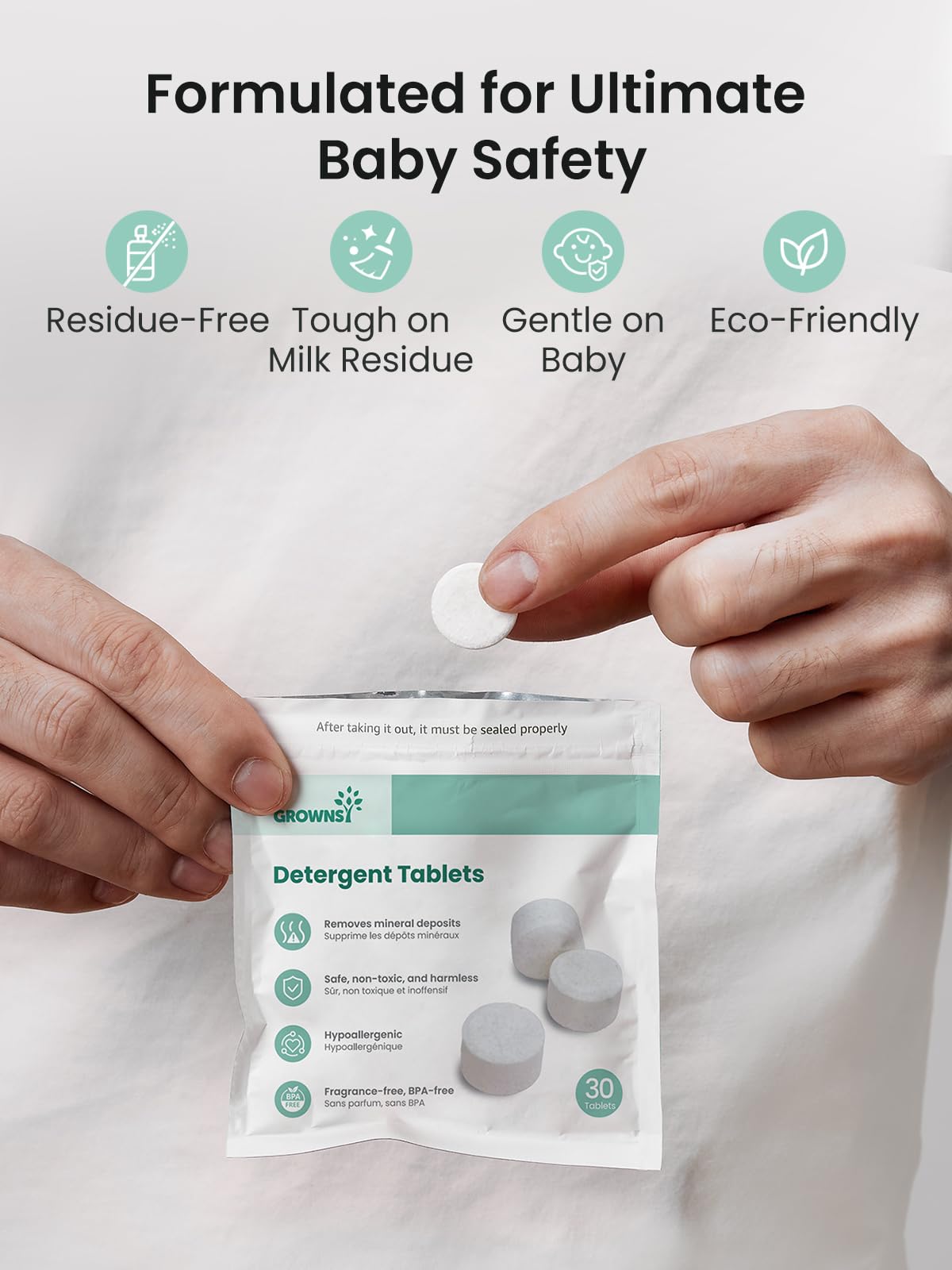 GROWNSY Bottle Washer Tablets 200 Count, Detergent Tablets Compatible with All Brands of Baby Bottle Washers, Cleans Milk Residue on Bottles, Pump Parts, and Baby Feeding Essentials