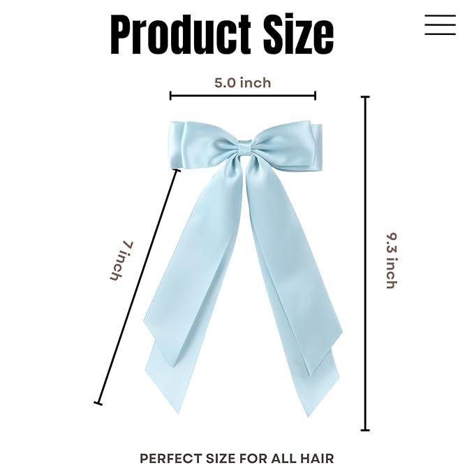 LuSeren 2 PCS Double Layer Hair Bows Light Blue Hair Ribbon Clips Ponytail Holder Accessories for Women Girls Toddlers Teens Kids