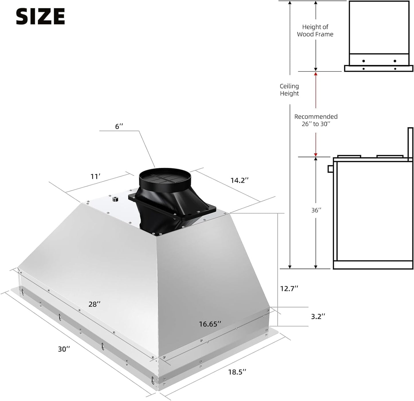 30 Inch Insert Range Hood with Voice/Gesture/Touch Control, 900 CFM Built-in Kitchen Hood Vent with 4 Speed Exhaust Fan, Memory Mode, Adjustable Lights, Ducted/Ductless Convertible