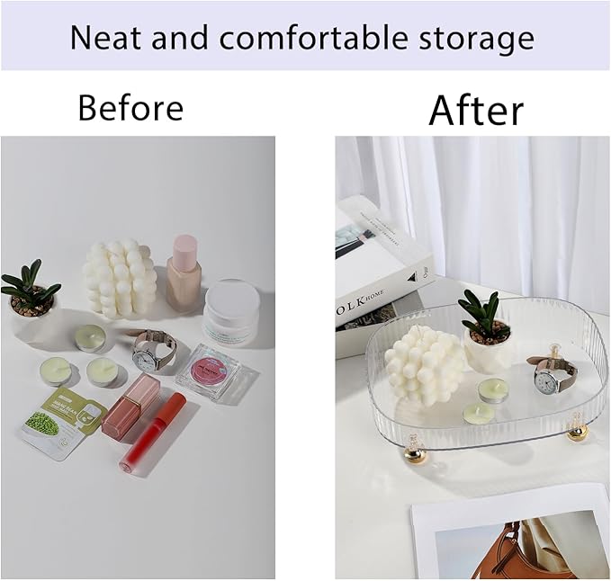 Clear Acrylic Perfume Tray, Round Makeup Bathroom Trays for Counter, Decorative Vanity Trays for Bathroom Countertop for Dresser Tops - Black