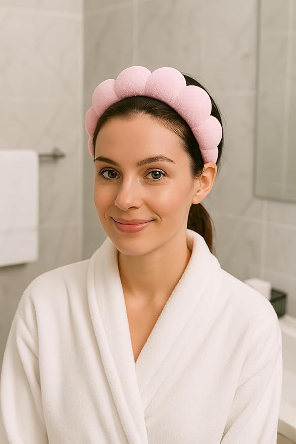 5-Piece Spa Gift Set Ã¢ÂÂ Pink Facial Headband, Hair Clip & Wristbands, One-Size Skincare Accessories for Makeup, Face Washing & Self-Care