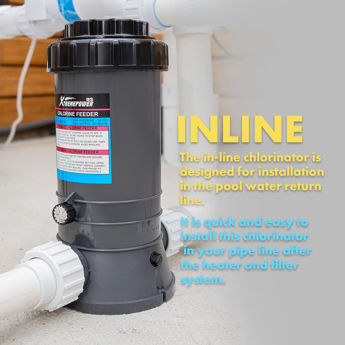 XtremepowerUS Inline Automatic Chlorinator Chemical Chlorine Feeder for Above Ground Pool, Inground Swimming Pool Chlorine Dispenser Tablet in-line Auto Chlorinator 3-Inch (Compatible with Cl200)