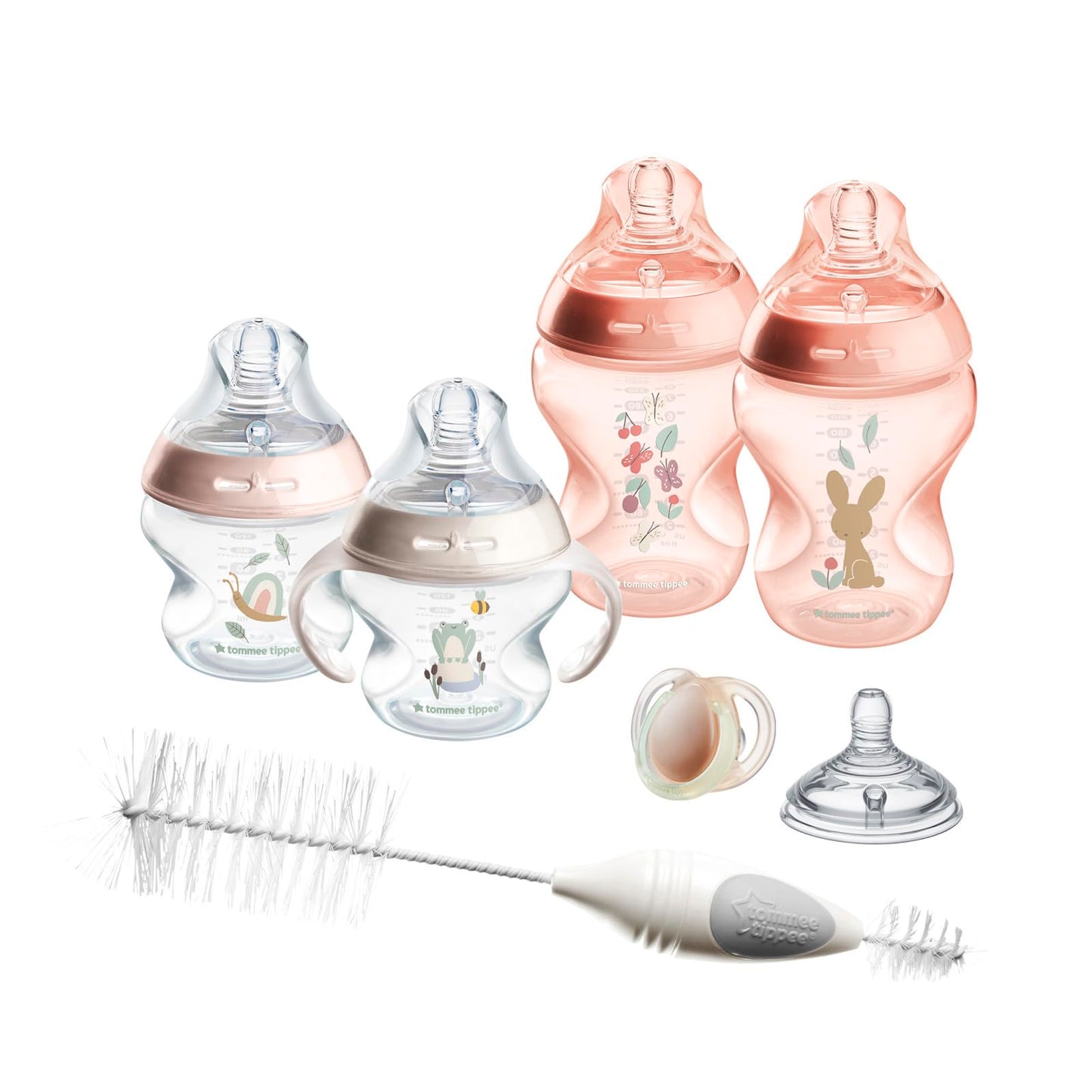 Tommee Tippee Natural Start 8 Piece BPA Free Bottle Set, Includes 2 x 5 oz & 2 x 9 oz Bottles, 1 x Medium Flow Nipple, 1 x 0-6m Pacifier, 1 x Removable Bottle Handle, 1 x Cleaning Brush, Pink