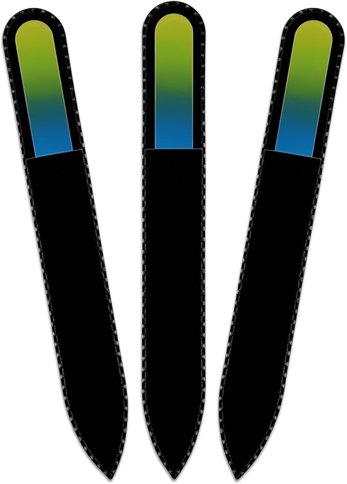 Mont Bleu Rainbow Glass Nail File in Black Pouch - Czech Tempered Glass - Handmade in Bohemia-Czech Republic - Heal Cracked Nails