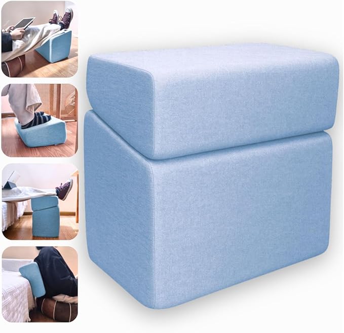 Blue Adjustable Foot Rest for Under Desk at Work – Ergonomic Memory Foam Footrest Pillow with Washable Cover, DIY Height Adjustment for Office Chair, Gaming&Home Use (Sky Blue)