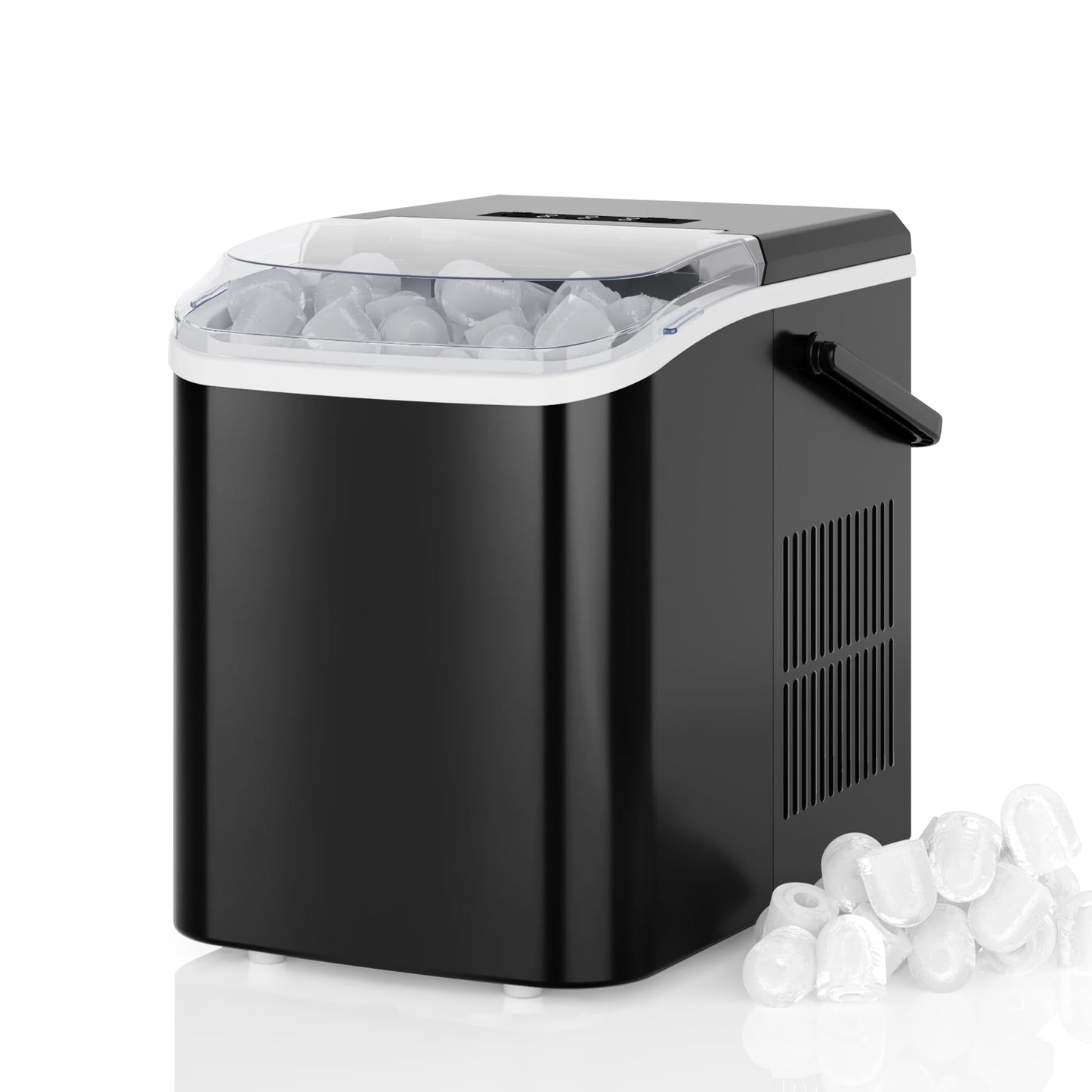 DUMOS Ice Makers Countertop with Handle Ice Machine, Fast in 6 Mins, 26lbs in 24 Hours, Quiet Self-Cleaning, Compact Size Portable for Home, Kitchen, RV, Camping,Modern Black