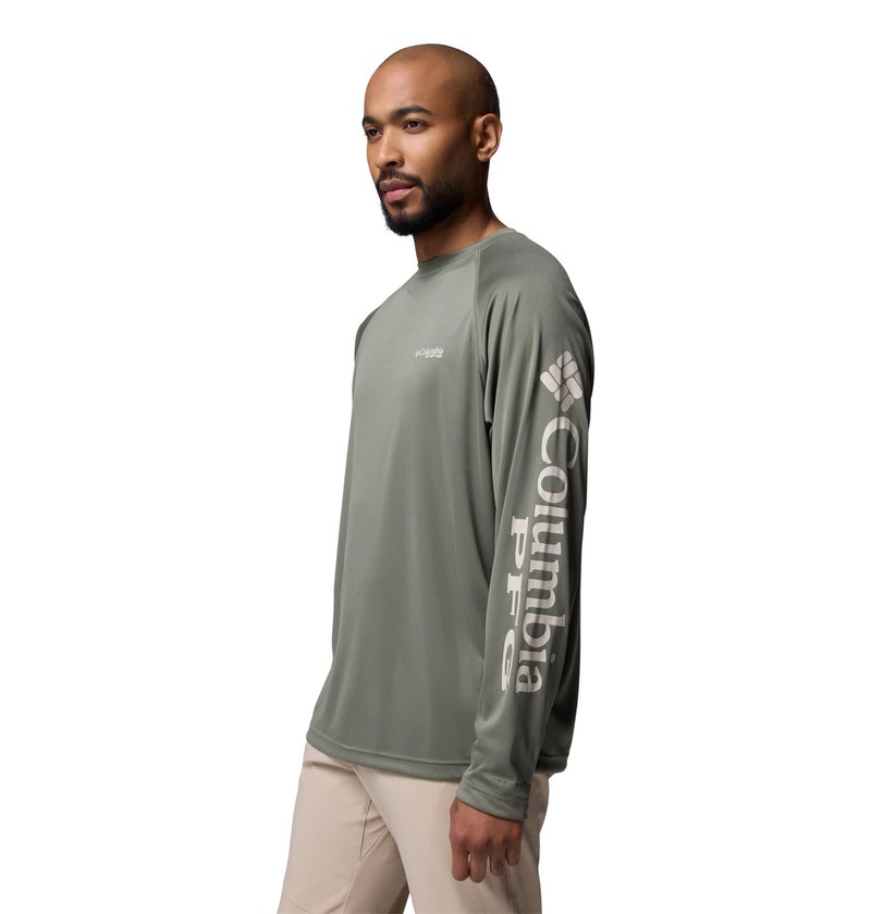 Columbia Men's PFG Terminal Tackle Long Sleeve Fishing Shirt, Cypress/Dark Stone Logo, 3X