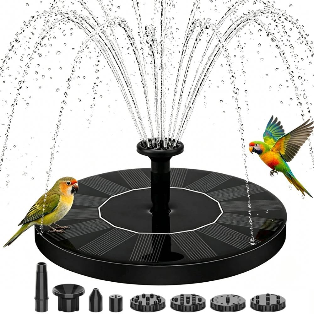 Solar Fountain for Bird Bath: Solar Powered Water Fountain with 6 Nozzles - Mini Fountains Pump for Garden, Pond, Pool, and Outdoor (1, 6.3")