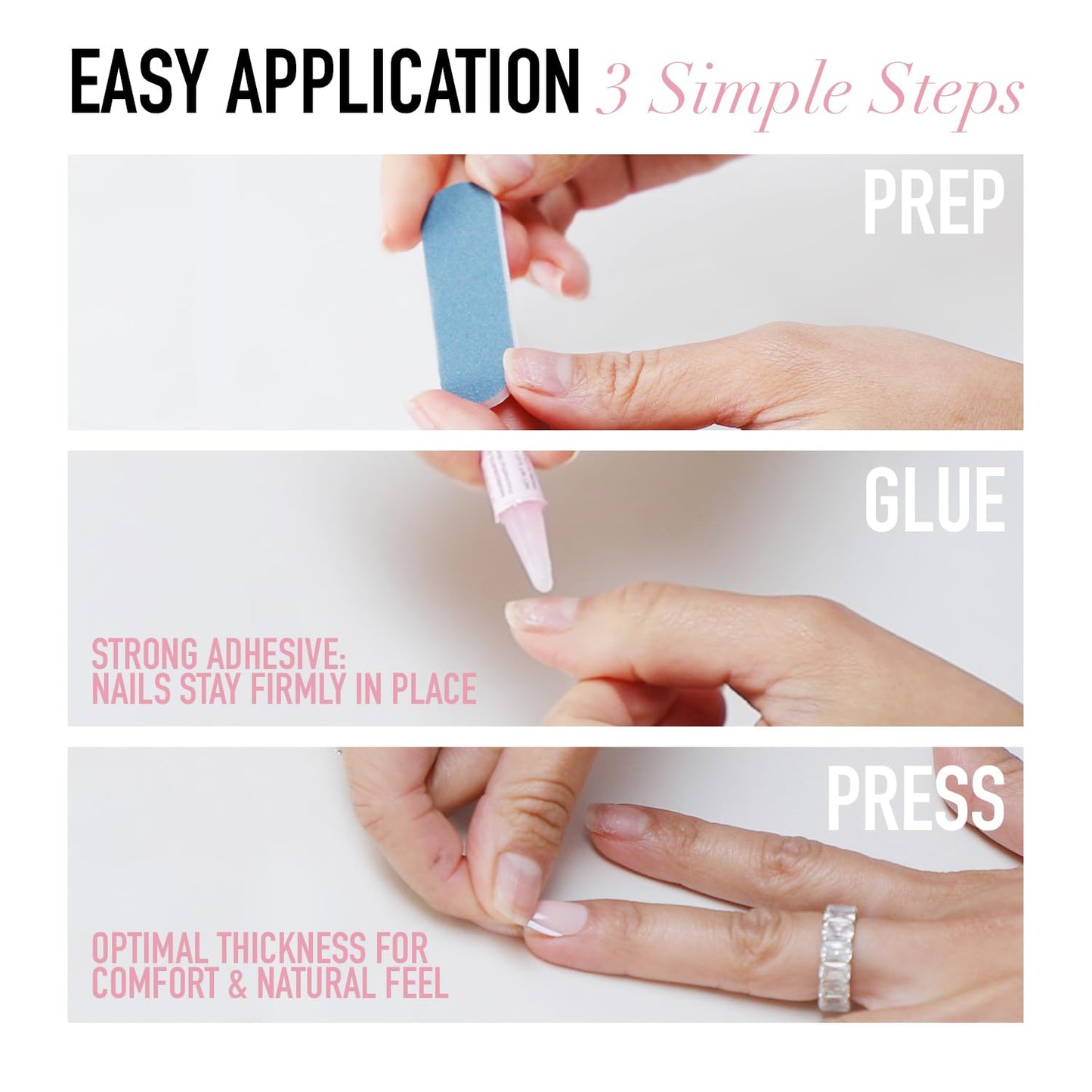 Glamnetic Press On Nails - MaDamn | French Tip UV Finish Short Pointed Almond Fake Nails, Salon Quality Semi-Transparent Nails in 12 Sizes - 24 Nail Kit with Glue