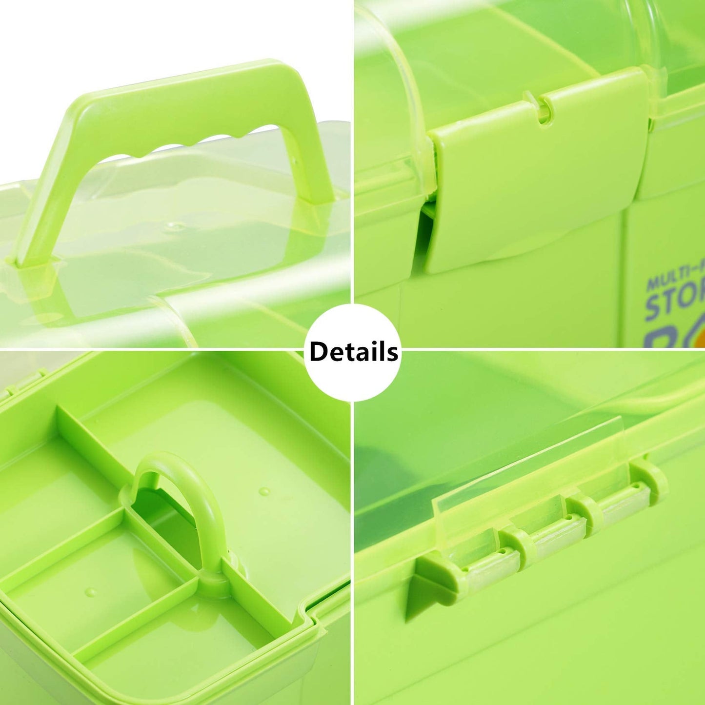 Kinsorcai 11'' Plastic Storage Box with Removable Tray, Multipurpose Organizer and Storage Case for Art Craft and Cosmetic (Green)