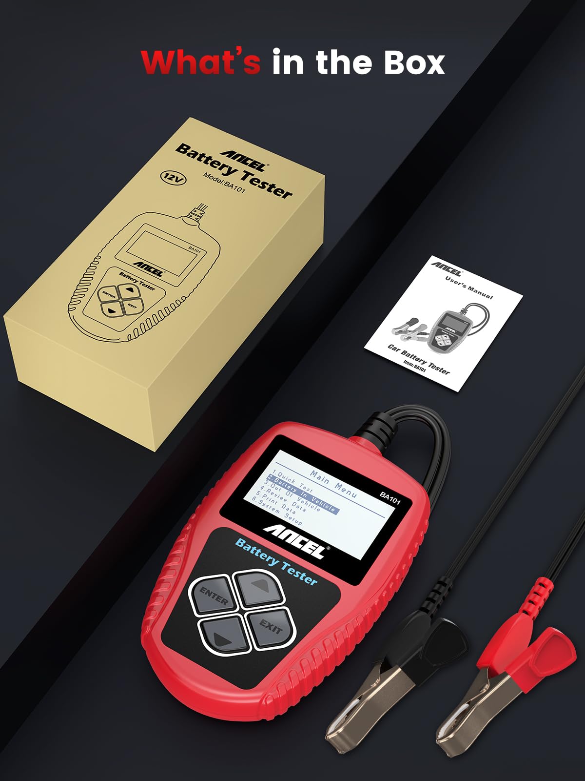 ANCEL BA101 Car Battery Tester, 12V Digital Automotive Alternator Meter Diagnostic Tool,100-2000 CCA Load Capacity, Charging & Cranking Analyzer for Truck, Boat, RV, Marine Vehicle, and More
