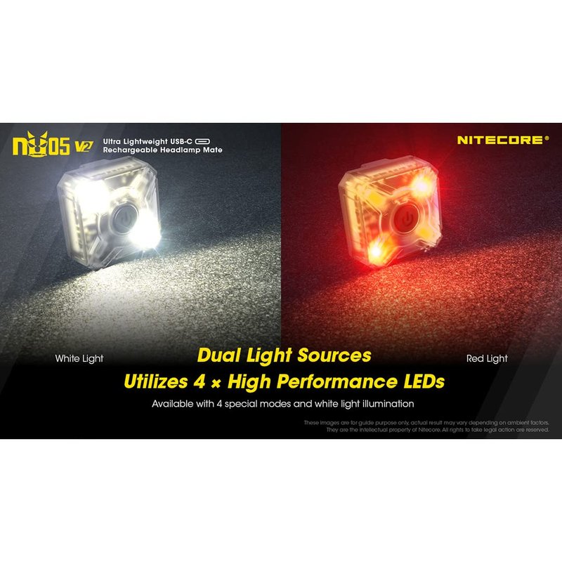 Nitecore NU05 v2 Signal and Safety Light, USB Rechargeable Red White LEDs with LumenTac Charging Cable
