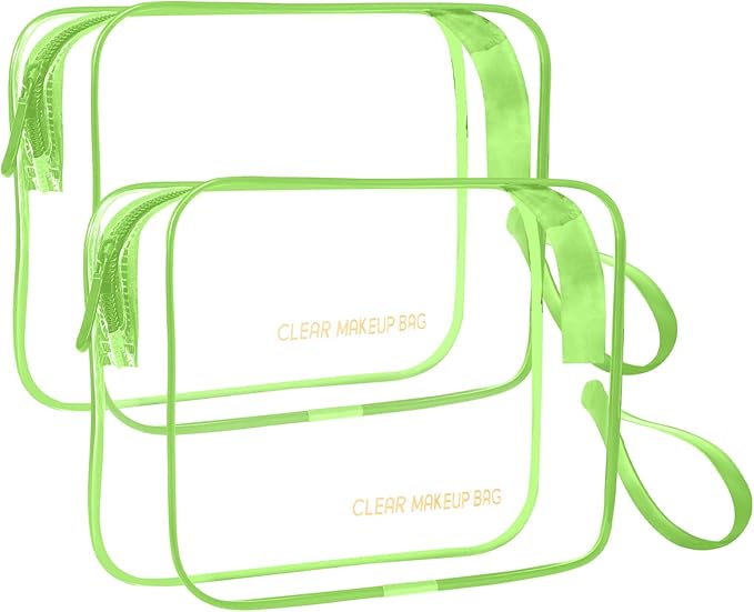 Clear Makeup Bag,2 Pack TSA Approved Toiletry Bag Travel Toiletry Bag Hanging Makeup Cosmetic bag for Women Men (Green)