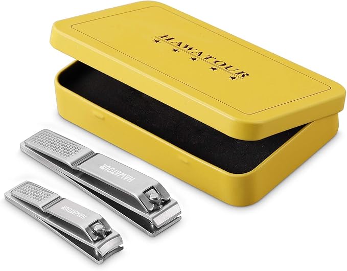 HAWATOUR Nail Clippers Set, Ultra Sharp Sturdy Fingernail and Toenail Clipper Cutters with Visibly Tin Case, Silver