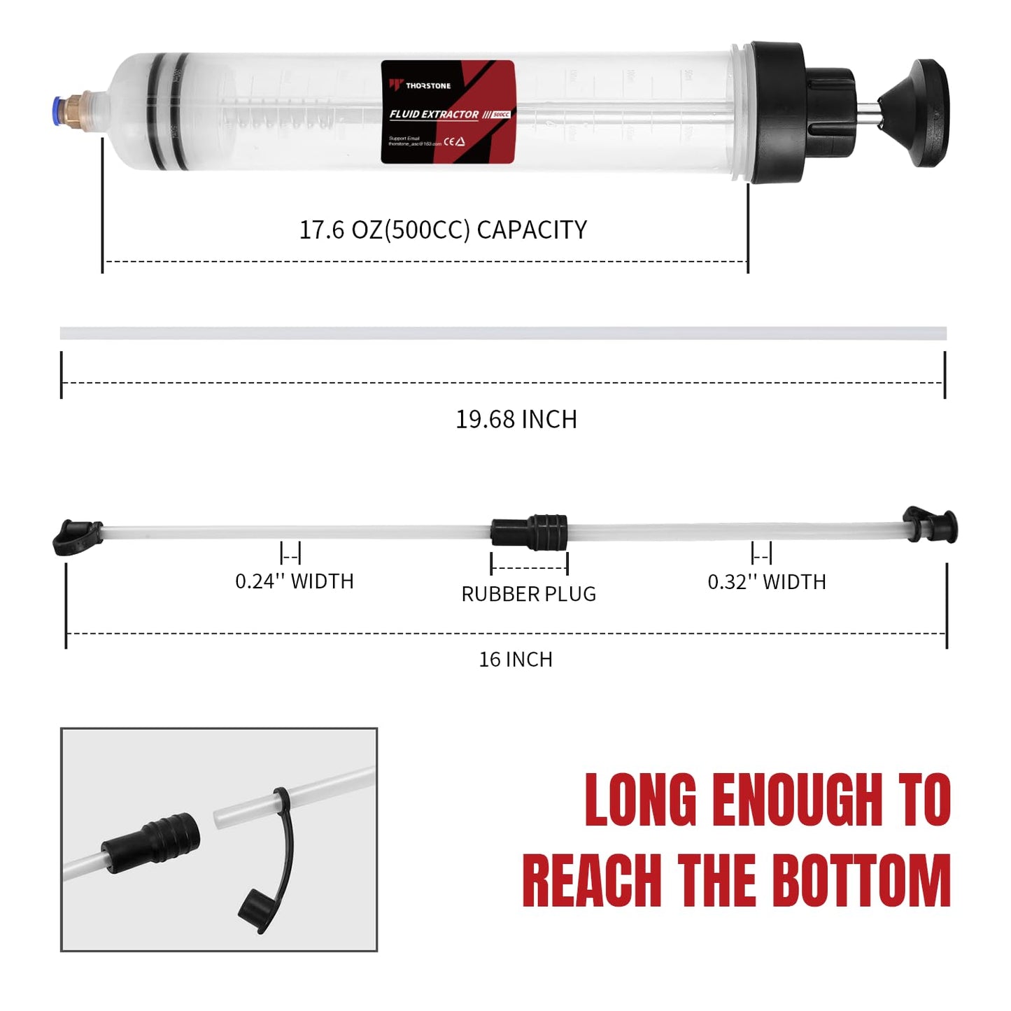 Thorstone 500cc Automotive Fluid Extractor Pump, Manual Oil Change Syringe with 50cm Rubber Hose & 2pcs 22cm PVC Suction Tubes