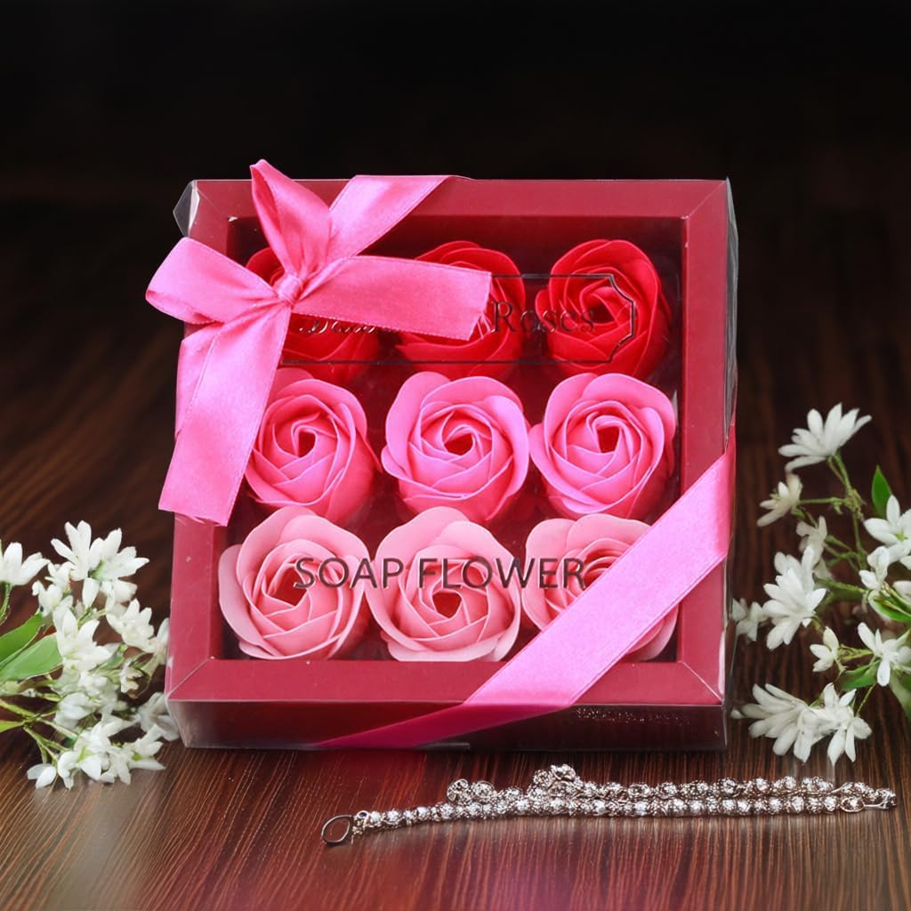 9 PCS Artificial Roses,Handmade Rose Flower Gift Set,Best Gifts for Her Women Girls Mom Lover Birthday Valentine Christmas(Pink)