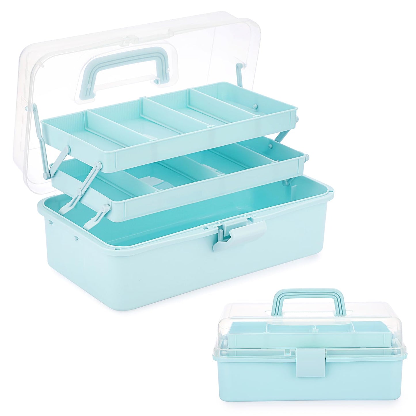 BTSKY 3-Layer Plastic Dividing Storage Box Craft Organizer and Storage with Adjustable Spacers Portable Handled Art Supply Organizer Multipurpose Home Utility Box for Medicine, Sewing(Blue)