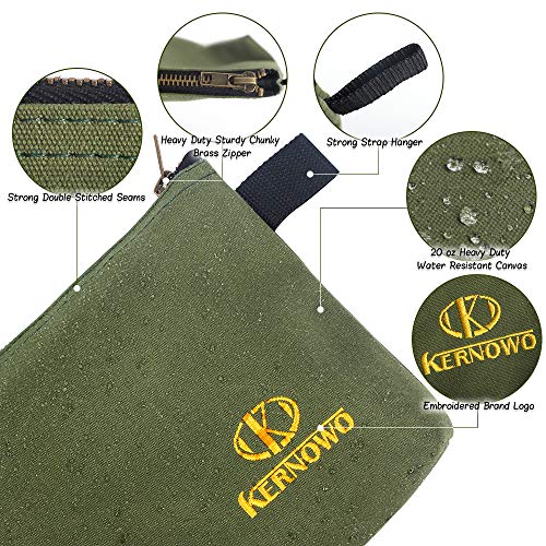 KERNOWO 4 Pack Upgrade Zipper Canvas Tool Pouch, 20 oz Heavy Duty Tool Bag, Water Resistant Utility tools Organizer, 12.75 X 8 X 2.25 inch Spacious Storage Pouches with Dependable Brass Zippers