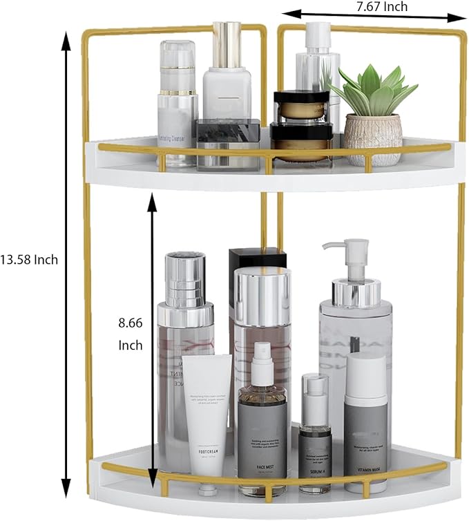 Dorhors 2-Tier Bathroom Counter Organizer,Vanity Counter Corner Shelf, Skincare, Wood Countertop Bathroom Storage and Organization for Kitchen (Gold)