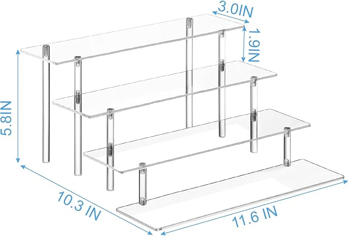 HENABLE 4 Tier Acrylic Perfume Organizer Stand, Clear Display Risers for Perfume, Cologne, Cosmetic, Skincare, Funko POP, Dessert Display, Cupcake Stand Holder