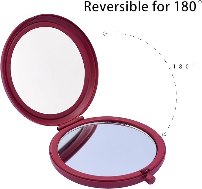 Compact Mirror for Purse, Metal Round Shell, Double-Sided 1X/2X Magnifying, Portable Travel Makeup Mirror, Mini Pocket Mirror, Fire Brick, 1 Pack