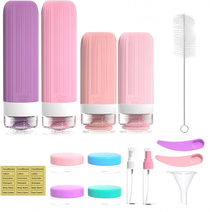 Vitog 16 Pack Travel Bottles for Toiletries, TSA Approved Leak Proof Silicone Squeezable Travel Containers for Toiletries, Refillable Travel Accessories for Conditioner, Shampoo, Lotion & Body Wash