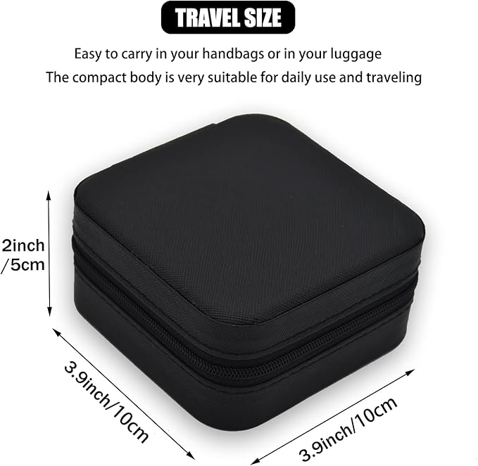MODENGKONGJIAN Mini Jewelry Travel Case, PU Leather Travel Jewelry Organizer Box, Small Portable Portable Jewellery Storage Holder for Womens Rings Earrings Necklaces Bracelets (Black)