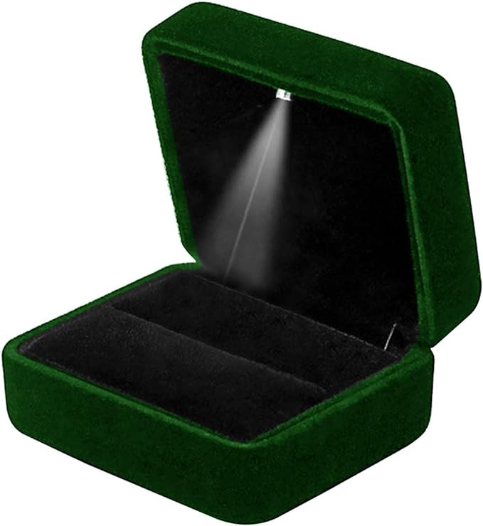 GBYAN Ring Box with LED Light Velvet Emerald Jewelry Box