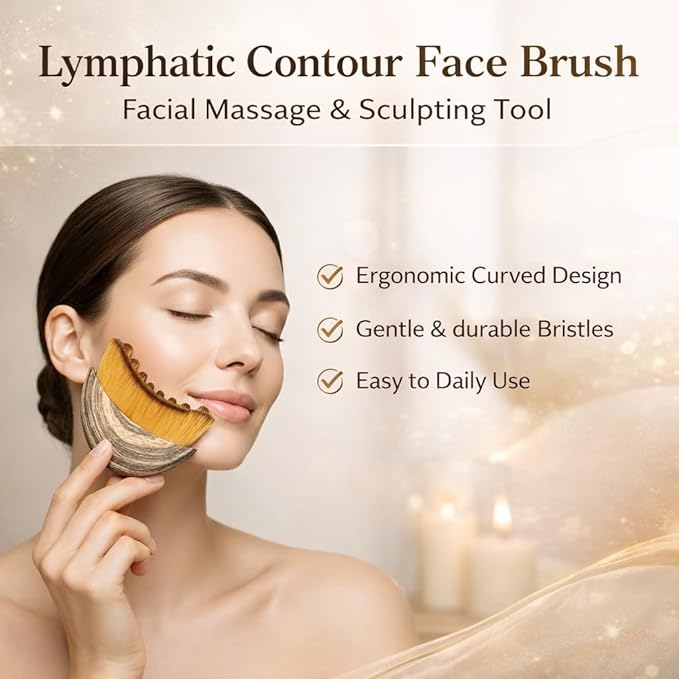 Lymphatic Contour Face Brush, Ergonomically Designed to Fit The Skin Precisely and Relieve Fatigue, Facial Massage Brush for Drainage & Sculpting- Anti-Puffiness, Detox & Lift, Dry Brushing Face