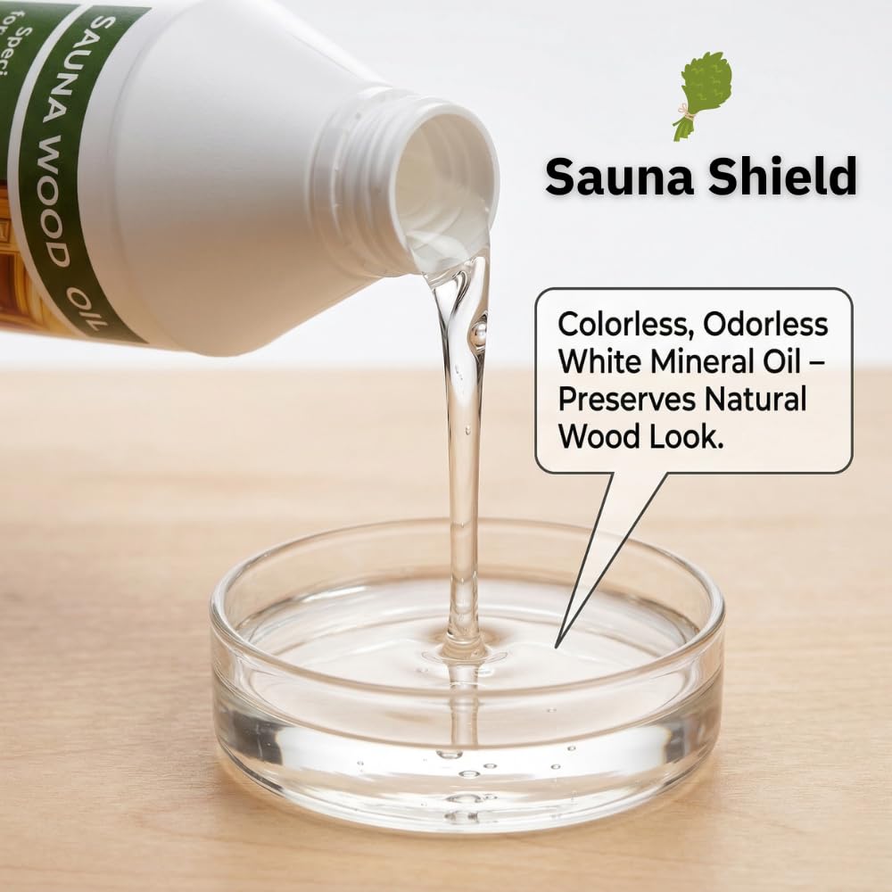 Sauna Shield Sauna Wood Oil - 1 Liter (33.8 fl oz) - 100% Pharma-Grade Paraffin Oil | Protects & Nourishes Sauna Wood | Solvent-Free, Unscented, Covers 150+ Sq Ft | for Traditional & Infrared Saunas