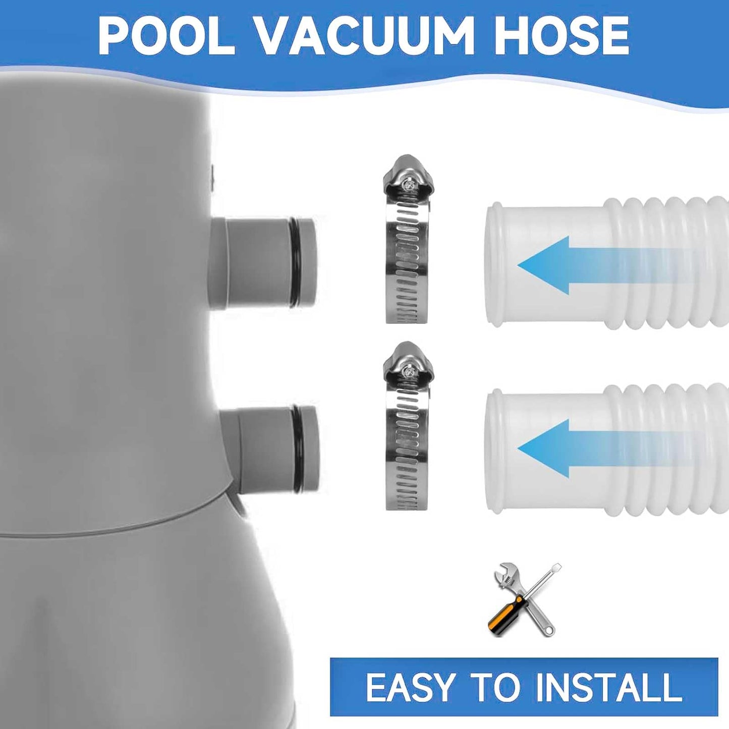 1-1/4" Pool Hoses Kit Replacement for Above Ground Pools – 1.25" Pool Filter Pump Hose with Hose Holders & Clamps Compatible with Intex Pool Filter Pump 607, 637 (White -2 Pack)